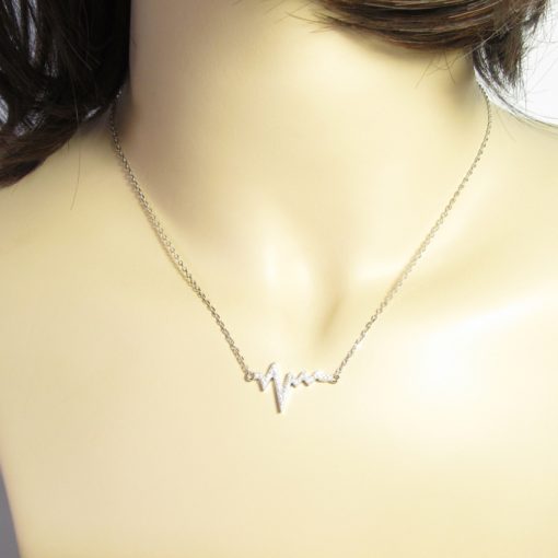 Collier argent battement de coeur zirconium
